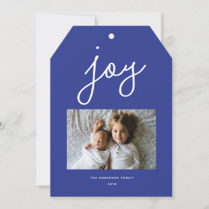 Script Joy Modern Blau Personalisiertes Foto Feiertagskarte