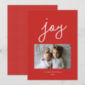 Script Joy Personalisiert Red Holiday Foto Card Feiertagskarte (Vorne/Hinten)