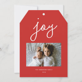Script Joy Personalisiert Red Holiday Foto Card Feiertagskarte
