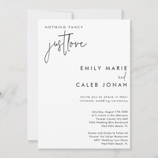 Script Just Liebe Chic Intimate Wedding Courthouse Einladung (Vorderseite)