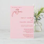Script Just Liebe Pink intime Hochzeitskurort Einladung (Stehend Vorderseite)
