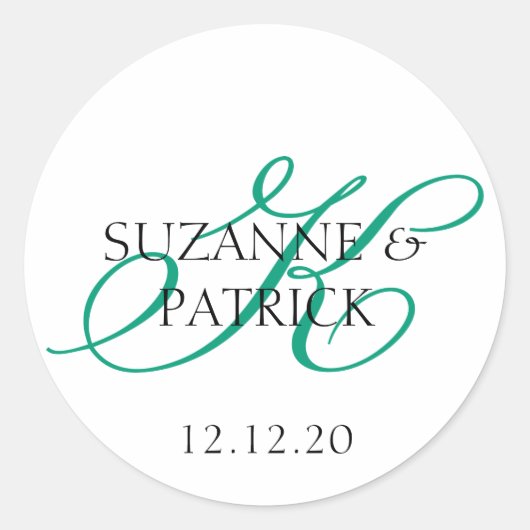 Script K Monogram Labels (Smaragd / schwarz) Runder Aufkleber (Vorderseite)