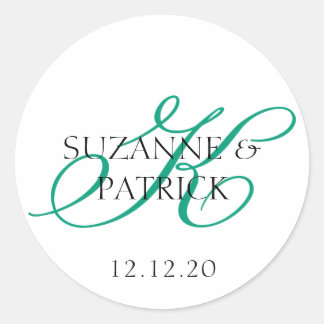 Script K Monogram Labels (Smaragd / schwarz) Runder Aufkleber