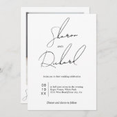 Script-Kalligraphie Schwarz-Weiß-Hochzeit-Foto Einladung (Vorne/Hinten)