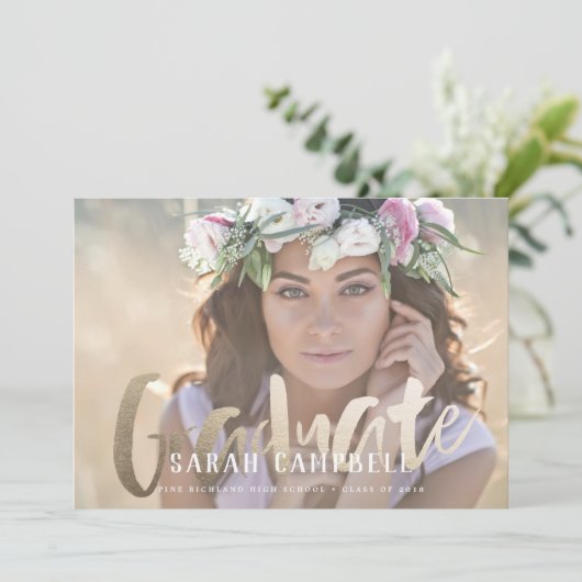 Script-Karte für den Abschluss Gold Foil Einladung (Stehend Vorderseite)