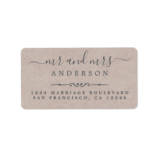 Script Kraft Paper Wedding Rücksendeadresse Adressaufkleber (Vorne)
