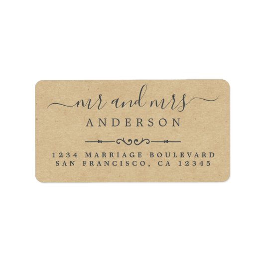 Script Kraft Paper Wedding Rücksendeadresse Adressaufkleber (Vorne)