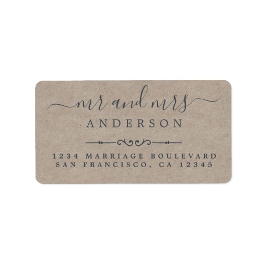 Script Kraft Paper Wedding Rücksendeadresse Adressaufkleber (Vorne)