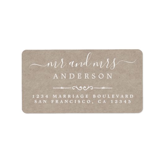 Script Kraft Paper Wedding Rücksendeadresse Adressaufkleber (Vorne)