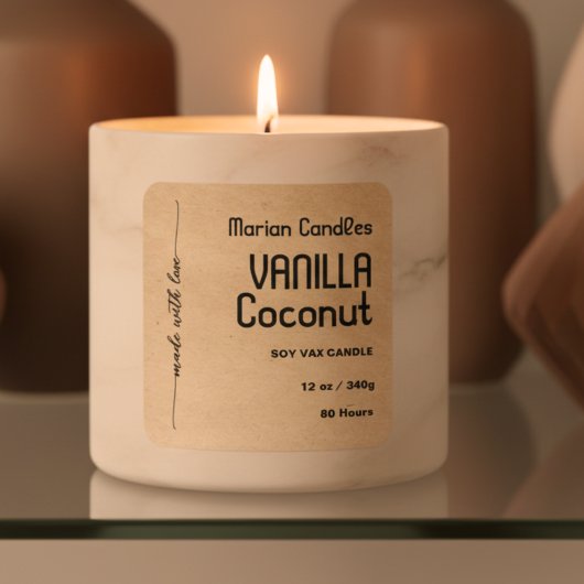Script kraft Personalisiert Candle Label Quadratischer Aufkleber