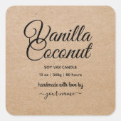 Script kraft Personalisiert Candle Label Quadratischer Aufkleber (Vorderseite)