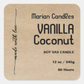 Script kraft Personalisiert Candle Label Quadratischer Aufkleber (Vorderseite)