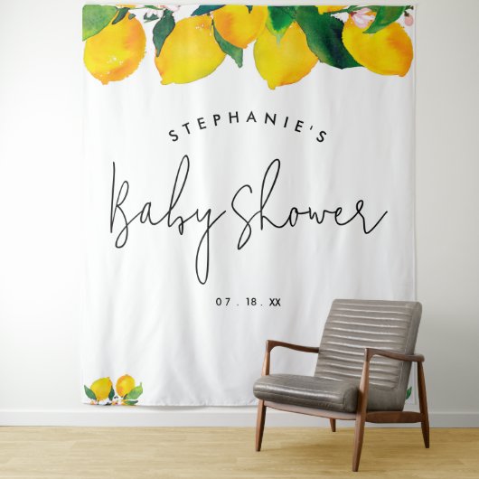 Script Lemon Baby Shower Foto Stand Hintergrund Wandteppich (Beispiel)