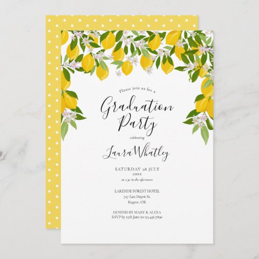 Script Lemons Blossom Greenerity Graduation Party Einladung (Vorne/Hinten)