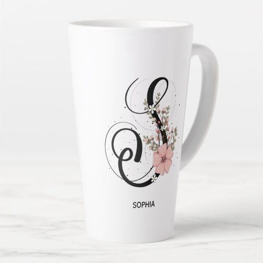 Script Letter S Alphabet Floral Monogram Blume Milchtasse (Rechte Ecke)