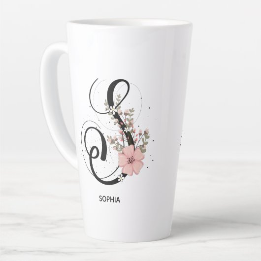 Script Letter S Alphabet Floral Monogram Blume Milchtasse (Linke Ecke)