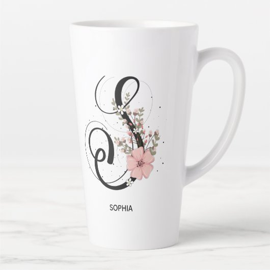Script Letter S Alphabet Floral Monogram Blume Milchtasse (Rechts)
