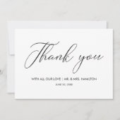 Script Lettering Black & White Wedding Vielen Dank Dankeskarte (Vorderseite)