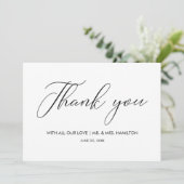 Script Lettering Black & White Wedding Vielen Dank Dankeskarte (Stehend Vorderseite)