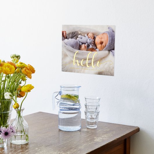Script Letting "Hello" Baby Foto Foliendrucke (Ablage(Küche))