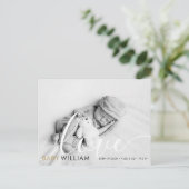 Script Liebe Modernes Gold Foto Baby Birth Danke Postkarte (Stehend Vorderseite)