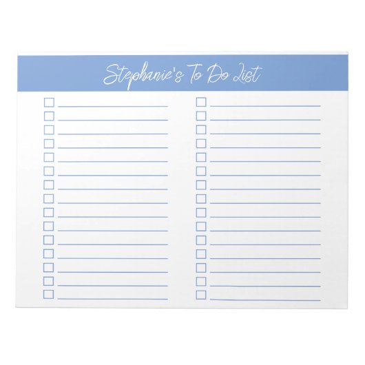 Script Light Blue 8.5x11 Two Column Checklist Notizblock (Vorderseite)