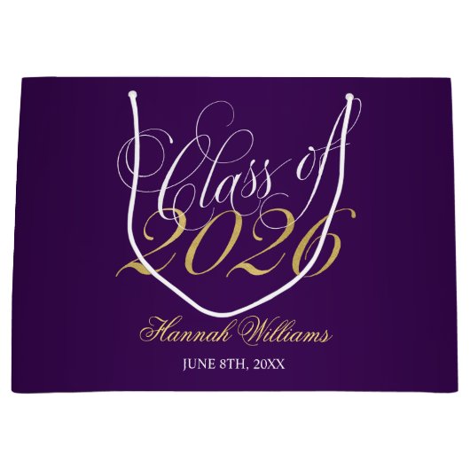 Script Lila Gold Class 2025 Abschluss Große Geschenktüte (Vorderseite)