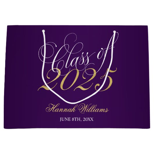 Script Lila Gold Class 2025 Abschluss Große Geschenktüte (Vorderseite)