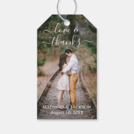 Script Love and Thanks 2 Photo Wedding Thank You Geschenkanhänger