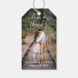 Script Love and Thanks 2 Photo Wedding Thank You Geschenkanhänger