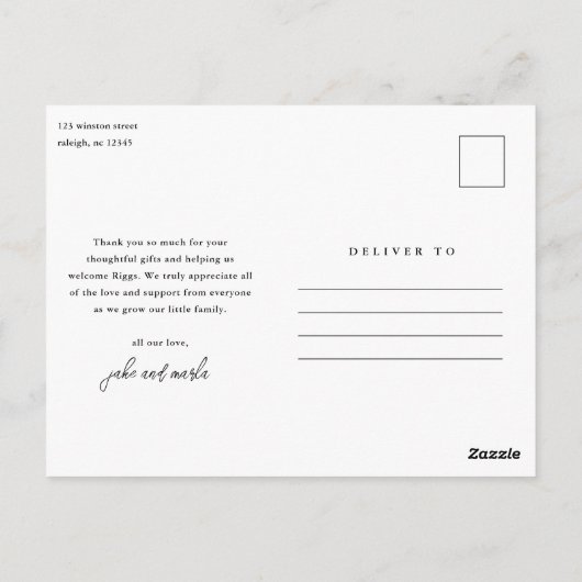 Script Love and Thanks Photo Baby Thank You Postkarte (Rückseite)