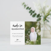 Script Made in Quarantine Newborn Elegant Simple Ankündigungspostkarte (Stehend Vorderseite)