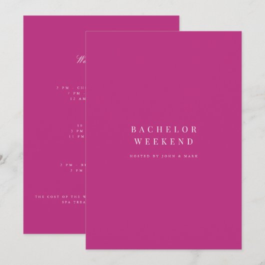 Script Magenta Bachelor Weekend Einladung (Vorne/Hinten)