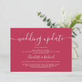 Script Magenta und Weiß Hochzeit Downsizing Foto Ankündigung (Stehend Vorderseite)