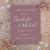 Script Mauve Wedding Save the Date Card Postkarte