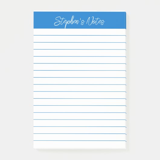 Script Medium Blue Lined Personalisiert Post-it Klebezettel (Vorderseite)