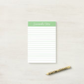 Script Medium Sage Green Lined Personalized Post-it Klebezettel (Auf Schreibtisch)