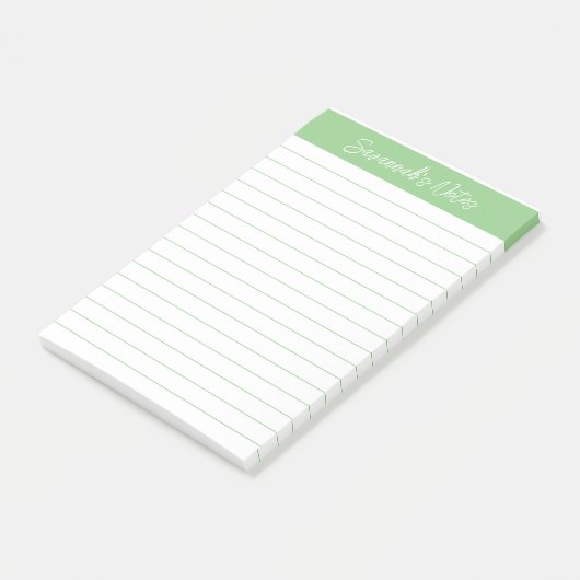 Script Medium Sage Green Lined Personalized Post-it Klebezettel (angewinkelt)