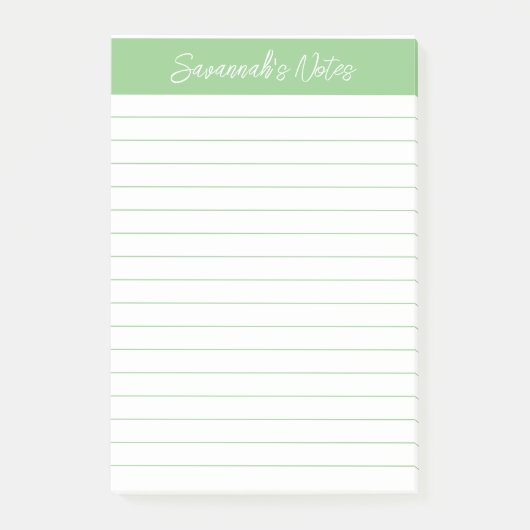 Script Medium Sage Green Lined Personalized Post-it Klebezettel (Vorderseite)