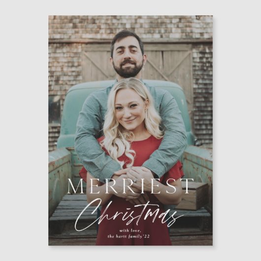Script Merriest Weihnachts-Foto Magnetkarte (Vorderseite)