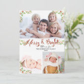 Script Merry Bright Berry Foliage Rose Gold Foto (Stehend Vorderseite)