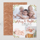 Script Merry Bright Berry Foliage Rose Gold Foto (Vorne/Hinten)