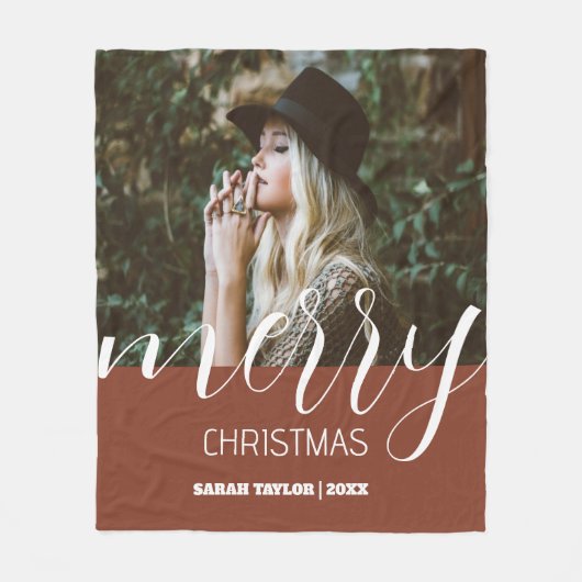 Script Merry Christmas Foto Name Personalisiert Fleecedecke (Vorderseite)
