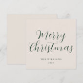 Script Merry Christmas Green Beige Feiertagskarte (Vorne/Hinten)