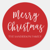 Script Merry Christmas Holiday Familienname Runder Aufkleber (Vorderseite)