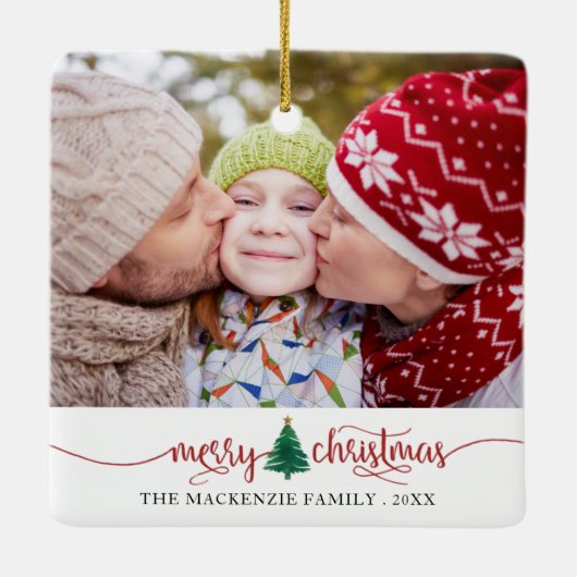 Script Merry Christmas Tree Red Green 2 Foto Keramikornament (Rückseite)