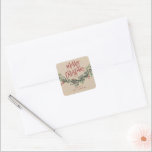 Script Merry Christmas Watercolor Branch Quadratischer Aufkleber<br><div class="desc">Ein festlicher,  rot,  grün und weiß fröhlicher Weihnachtsgeschenkaufkleber,  Gustenaufkleber oder Umschlaggehäuse mit fett formatierter Schrift und Aquarellgrün mit Blätter und Beeren.</div>