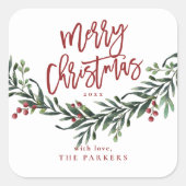 Script Merry Christmas Watercolor Quadratischer Aufkleber (Vorderseite)
