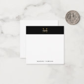Script Metallic Black Gold Monogram Square Mini Mitteilungskarte (Vorderseite/Rückseite Beispiel)