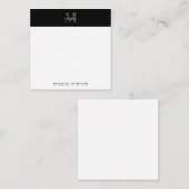 Script Metallic Black Gold Monogram Square Mini Mitteilungskarte (Vorne/Hinten)